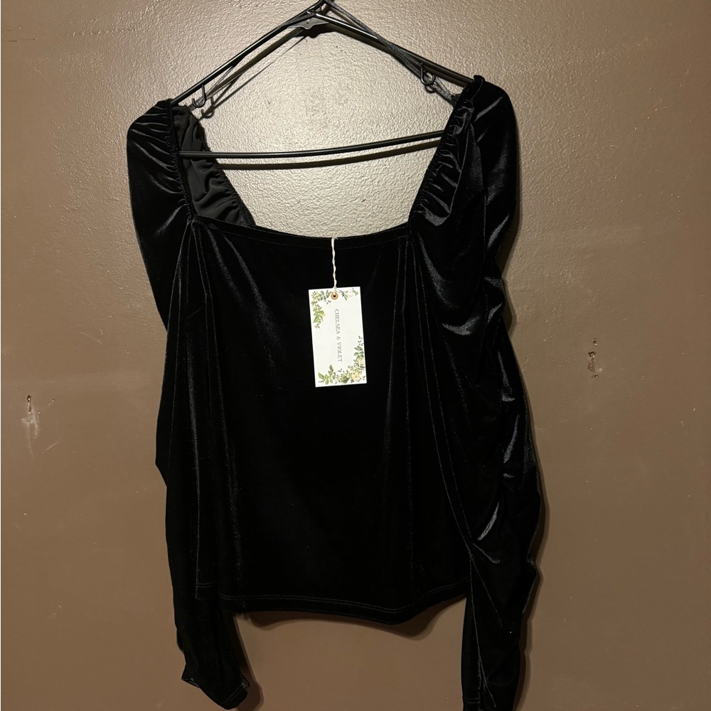 Chelsea & Violet rich black velvet cropped blouse.